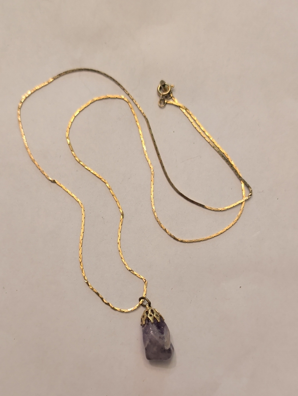 Gold Tone Chain Necklace with Purple Stone Pendant
